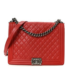 Calfskin Quilted Large Boy Flap Red