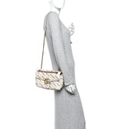 X BALENCIAGA Calfskin Matelasse Logo Print Small GG Marmont Shoulder Bag White