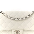 Caviar Quilted Medium Double Flap White