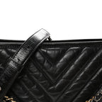 Aged Calfskin Chevron Quilted Medium Gabrielle Hobo Black