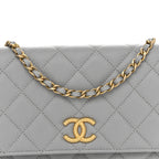 Caviar Quilted Textured CC Wallet On Chain WOC Grey