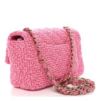 Wool Tweed Quilted Mini Rectangular Flap Dark Pink Fuchsia