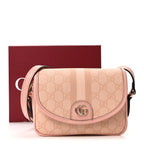 GG Supreme Monogram Textured Dollar Calfskin Mini Ophidia Flap Shoulder Bag Rose Pink