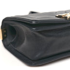 Calfskin Chevron Quilted Small Boy Flap Black