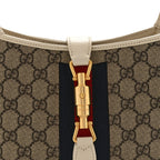 GG Supreme Monogram Azalea Calfskin Web Small Jackie 1961 Hobo Beige Ebony Mystic White