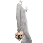 Patent Quilted CC Barbie Heart Vanity Case Beige