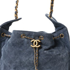 Suede Quilted Medium Chanel 25 Handbag Blue