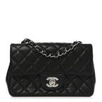Lambskin Quilted Mini Rectangular Flap Black