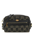 Jacquard Black Denim GG Monogram Textured Dollar Calfskin Mini Ophidia Shoulder Bag Black Ivory