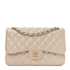 Iridescent Caviar Quilted Jumbo Double Flap Beige