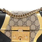 Calfskin GG Supreme Monogram Small Padlock Shoulder Bag Black Gold