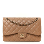 Lambskin Quilted Jumbo Double Flap Dark Beige
