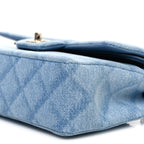 Printed Denim Quilted Small Double Flap Light Blue