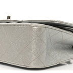 Glittered Metallic Caviar Quilted Medium Double Flap Silver