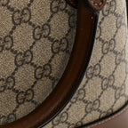 GG Supreme Monogram Azalea Calfskin Small Horsebit 1955 Top Handle Bag Beige Ebony Brown Sugar