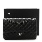 Lambskin Quilted Jumbo Double Flap Black