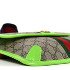 GG Supreme Monogram Web Small Ophidia Belt Bag Beige Ebony Electric Green