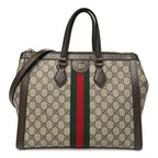 GG Supreme Monogram Web Medium Ophidia Tote Bag Brown