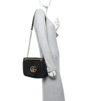 Calfskin Matelasse Medium GG Marmont Shoulder Bag Black