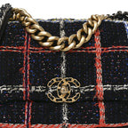 Tweed Quilted Large Chanel 19 Flap Black Orange Blue