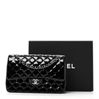 Patent Quilted Jumbo Double Flap Black