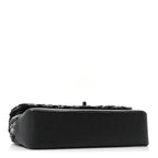 Caviar Tweed Houndstooth Quilted Medium Double Flap Black Grey