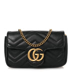 Calfskin Matelasse Super Mini GG Marmont Shoulder Bag Black