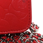 Lambskin Camellia Embossed Wallet on Chain WOC Red