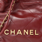 Shiny Calfskin Quilted Mini Chanel 22 Dark Burgundy
