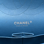 Iridescent Caviar Quilted Jumbo Double Flap Blue