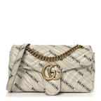 X BALENCIAGA Calfskin Matelasse Logo Print Small GG Marmont Shoulder Bag White