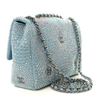 Denim Strass Evening Flap Bag Blue