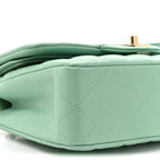 Caviar Quilted Small Double Flap Light Green