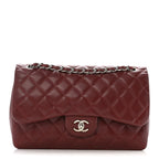 Caviar Quilted Jumbo Double Flap Dark Red