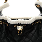 Crumpled Sheepskin Shearling Quilted Small Chanel 25 Handbag Black White