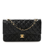 Lambskin Quilted Medium Double Flap Black