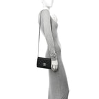 Caviar Quilted Chanel 19 Wallet On Chain WOC Black White