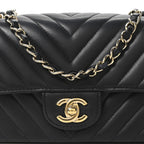 Lambskin Chevron Quilted Mini Rectangular Flap Black