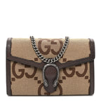 Monogram Jumbo GG Textured Dollar Calfskin Mini Dionysus Chain Wallet Camel Ebony New Acero