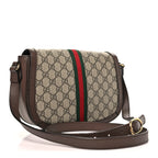 GG Supreme Monogram Web Small Ophidia Flap Messenger Bag Brown