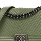Calfskin Chevron Quilted Medium Boy Flap Green