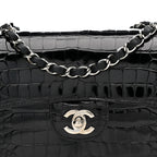 Shiny Alligator Mini Rectangular Flap Black