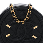 Caviar Quilted Round Filigree Crossbody Black