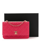 Lambskin Quilted Trendy CC Wallet On Chain WOC Dark Pink