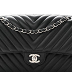 Lambskin Chevron Quilted Medium Double Flap Black