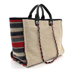 Striped Canvas Medium Deauville Tote Beige