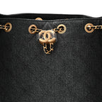 Washed Denim Quilted Small Chanel 25 Handbag Black
