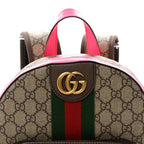 GG Supreme Monogram Textured Dollar Calfskin Web Small Ophidia Day Backpack Beige Ebony Fluorescent Fuchsia