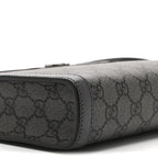 GG Supreme Monogram Textured Dollar Calfskin Web Small Ophidia Shoulder Bag  Grey Black Graphite Grey