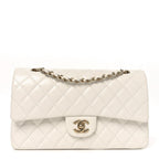 Caviar Quilted Medium Double Flap White